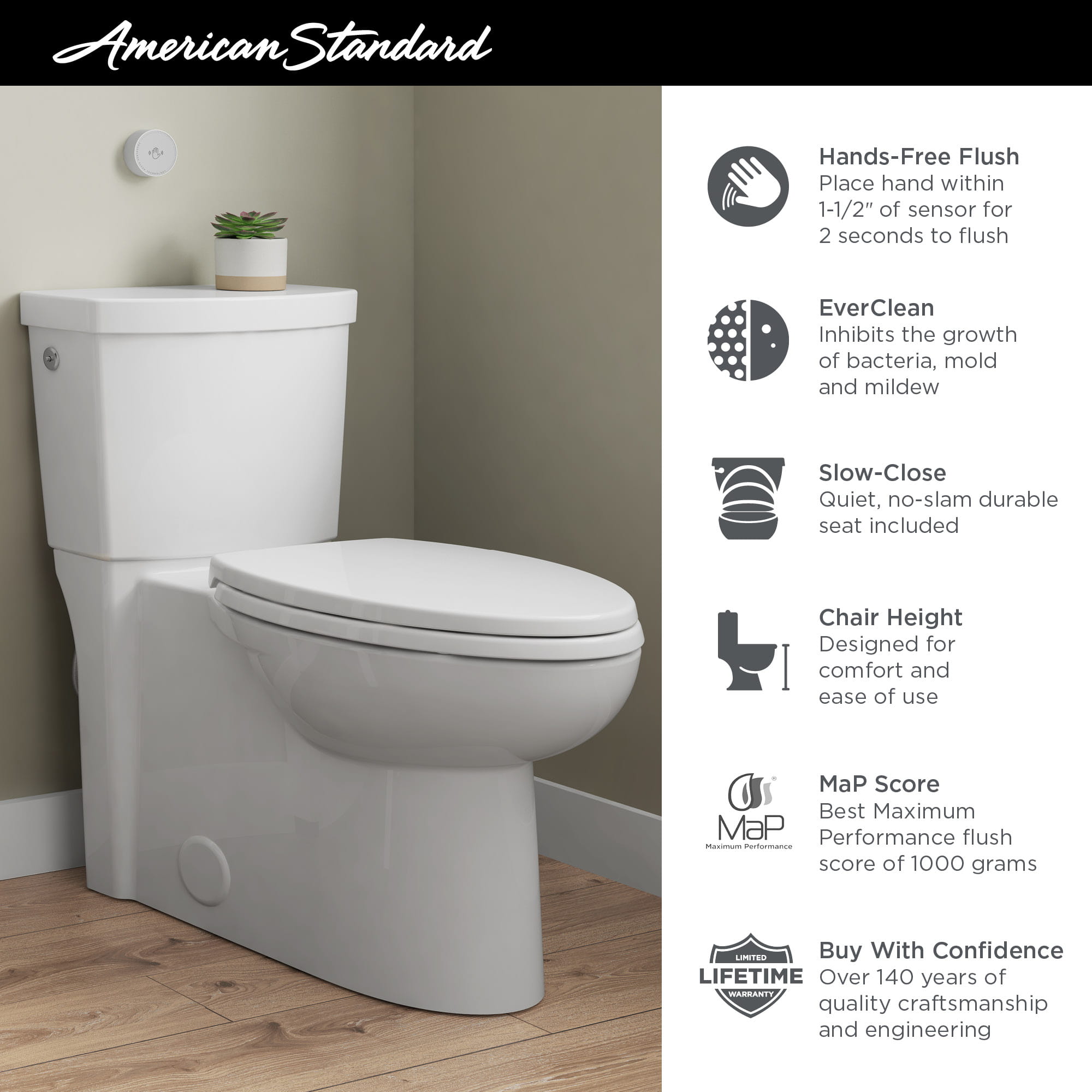 Cadet® Touchless Chair Height Elongated Toilet With Concealed Trapway